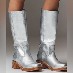 NWOB FRYE Anthropologie Campus 14L Boots - Silver - Austin Leather